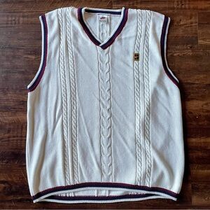 NIKE Vintage 90s Cotton Cable Knit Vest Cream Sleeveless Sweater mens XXL